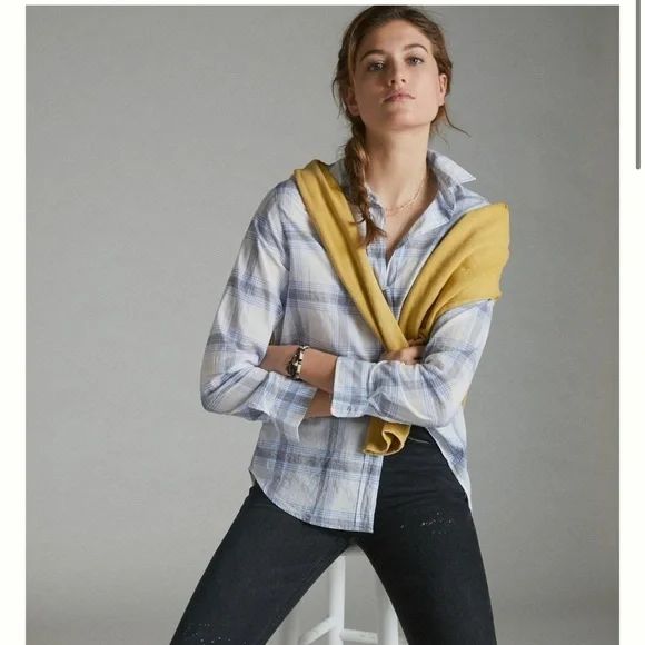 Anthropologie Grayson Blue Plaid Button Down Shirt - Picture 2 of 13